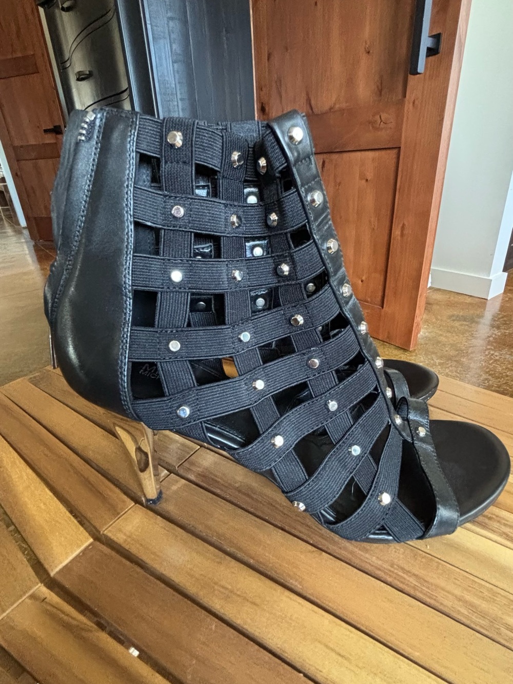 Michael Kors Black Studded Cage High Heel Sandals